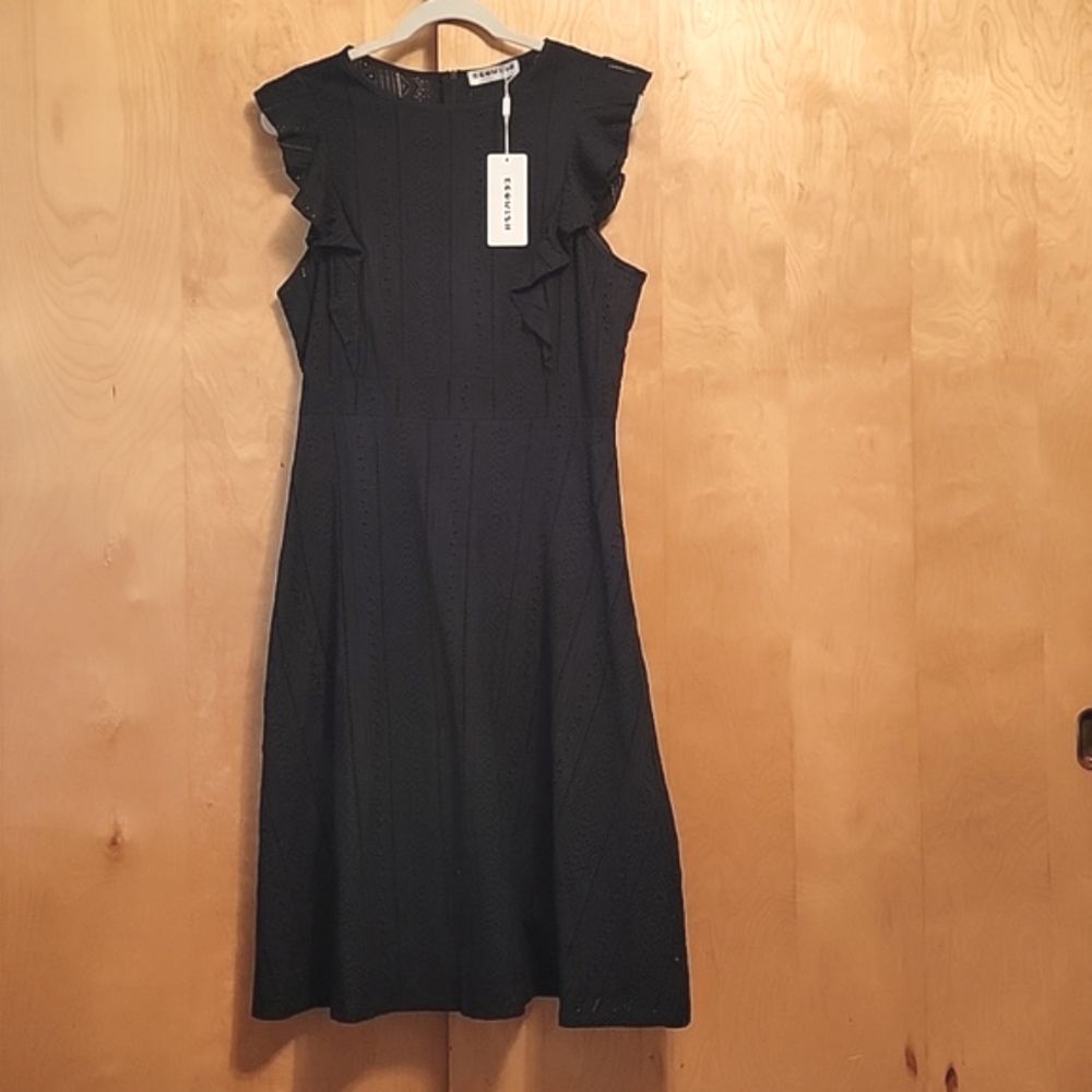 Ecowish Black Ruffle Cap Sleeve Eyelet Dress